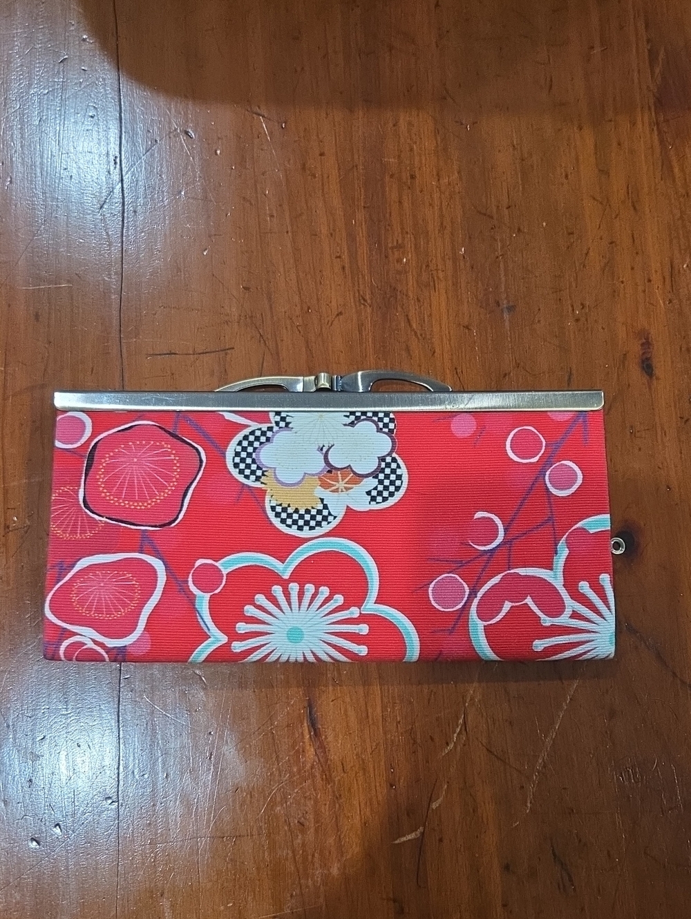 KOTO Red Floral Clutch Wallet with Silver Frame